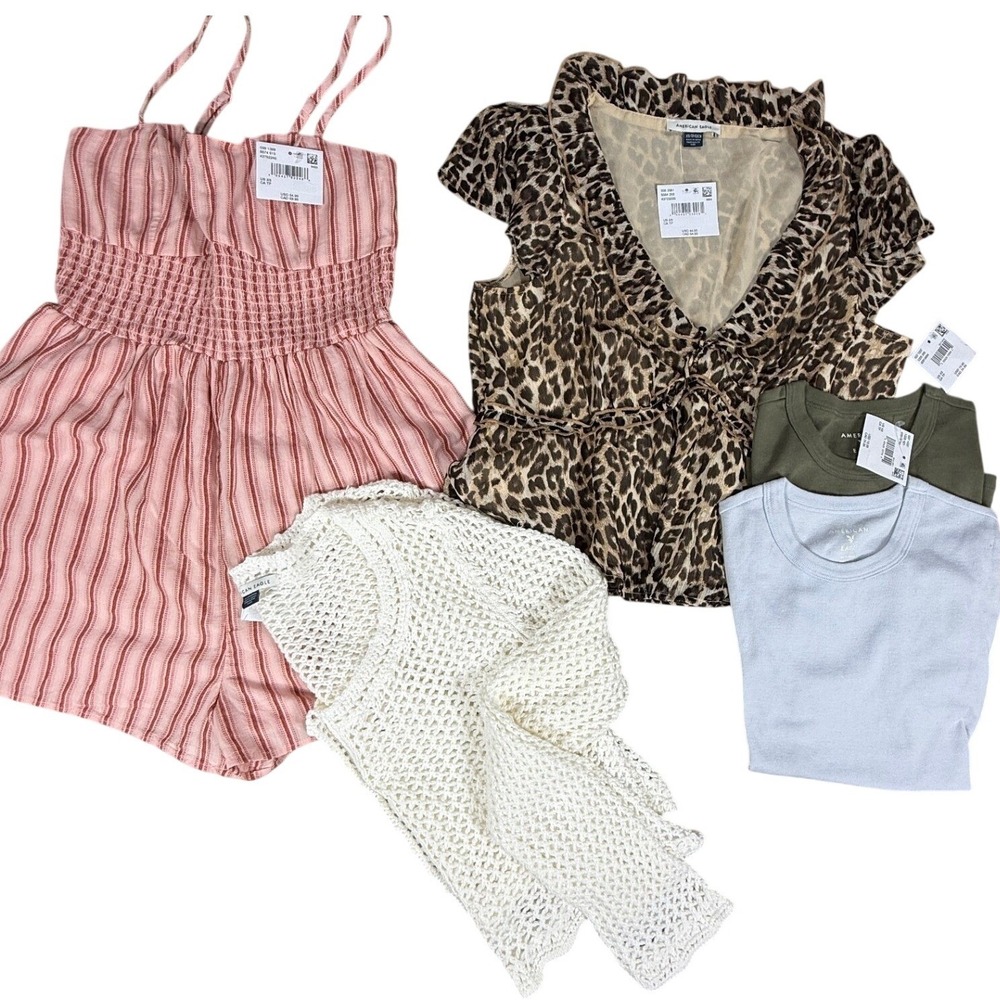 American Eagle Clothing Bundle XS Pink White Brown Green Blue 4 NWT 5pc LOT